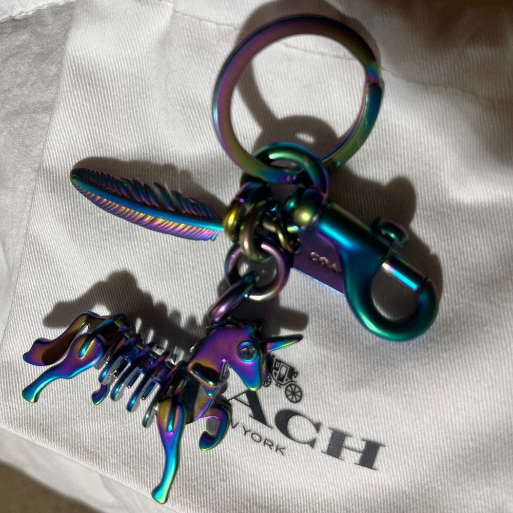 Coach oilslick unicorn iridescent key ring